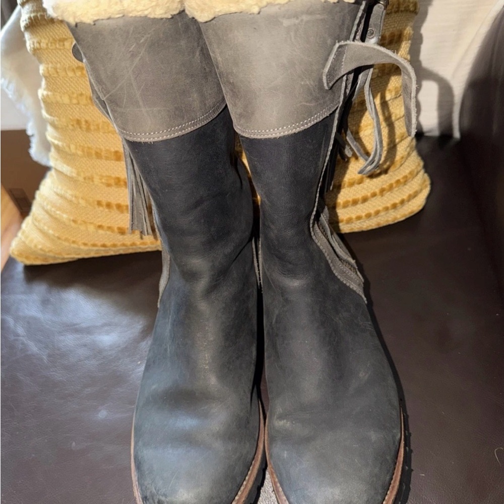 Penelope Chilvers Gray Leather Winter Boots - Picture 6 of 9